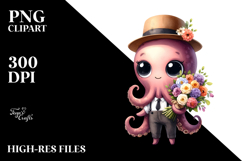 Watercolor Octopus Big Eyes Clipart Product Image 2