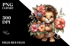 Cute Baby Lion with Flower Basket | Sublimation | Clipart Product Image 1