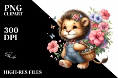 Cute Baby Lion with Flower Basket | Sublimation | Clipart Product Image 1