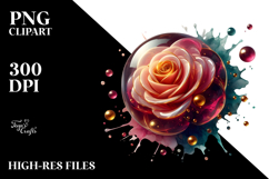 Glossy Rose with Golden Insertions PNG Product Image 2