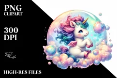 Whimsical Baby Unicorn in Bubble PNG Product Image 1