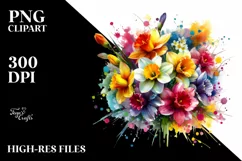 Colorful Bouquet with Vibrant Narcissus Clipart Product Image 3