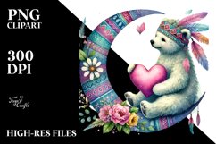 Colorful Pastel Boho Bear Sitting on a Half Moon PNG Product Image 2