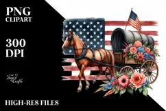 Watercolor Vintage Horse Wagon, Flag Clipart Product Image 1