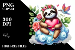 Colorful Adorned Sloth Sitting on a Cloud PNG Product Image 2