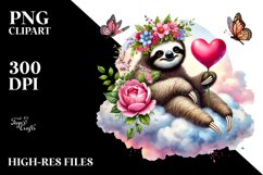 Colorful Adorned Sloth Sitting on a Cloud PNG Product Image 2