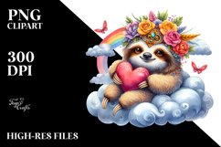 Colorful Adorned Sloth Sitting on a Cloud PNG Product Image 2