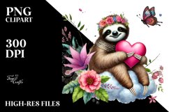 Colorful Adorned Sloth Sitting on a Cloud PNG Product Image 2