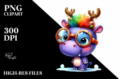 Crazy Hippo with Reindeer Horns PNG Product Image 3