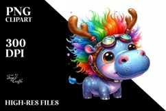 Enthusiastic Hippo with Crazy Haircut, PNG Product Image 3