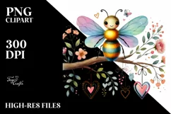 Boho Bee on Tree Branch with Hanging Hearts PNG Product Image 2