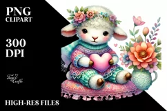 Colorful Pastel Boho Lamb Sitting on a Flower PNG Product Image 2