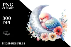 Pastel Baby Parrot Sleeping on the Moon PNG Product Image 2