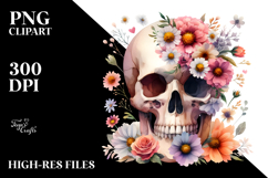 Digital Flower Skull PNG Product Image 2