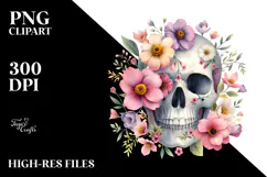 Digital Flower Skull PNG Product Image 2