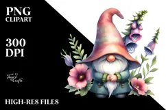 Cute GNOME with Big HAT and Foxglove PNG Product Image 2