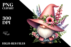 Cute GNOME with Big HAT and Foxglove PNG Product Image 2