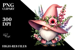 Cute GNOME with Big HAT and Foxglove PNG Product Image 2