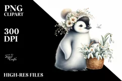 Cute Baby Penguin with Flower Basket | Sublimation | Clipart Product Image 3