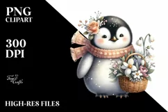 Cute Baby Penguin with Flower Basket | Sublimation | Clipart Product Image 1