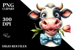 Watercolor Happy Cow Tie | Sublimation | Clipart Product Image 1