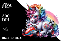 Baby Unicorn with Race Car PNG Product Image 2