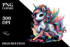 Colorful Baby Unicorn Race Car PNG Product Image 2