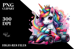 Baby Unicorn with Race Car PNG Product Image 2