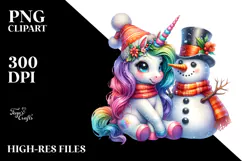 Baby Unicorn with Snowman PNG Product Image 2