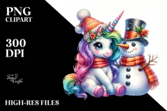 Baby Unicorn with Snowman PNG Product Image 1