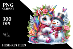 Baby Unicorn with Snowman PNG Product Image 2