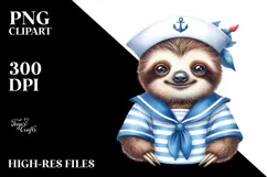Cute Baby Sloth in Sailor Suit PNG Product Image 2