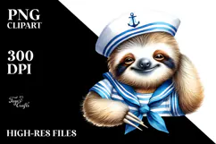Cute Baby Sloth in Sailor Suit PNG Product Image 2