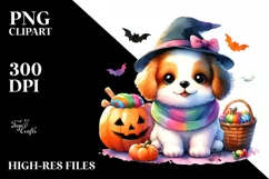 colorful halloween scenery dog Clipart Product Image 1