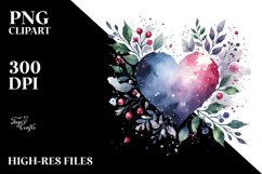 Washed Watercollor Heart with Wings PNG Product Image 2