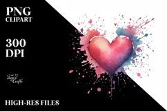 Washed Watercollor Heart with Wings PNG Product Image 2