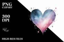 Washed Watercollor Heart with Wings PNG Product Image 2