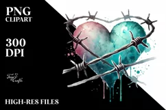 Washed Watercolor Heart with Barbwire, Effect PNG Product Image 2
