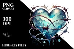 Simple Washed Watercollor Heart with Material and Barbwire Product Image 2