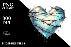 Simple Washed Watercollor Heart with Material and Barbwire Product Image 2