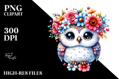 Cartoon-Style Owl with Flower Crown Product Image 2