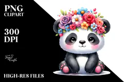 Watercolor Panda Flower Crown Clipart Product Image 2