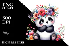 Watercolor Panda Flower Crown Clipart Product Image 2