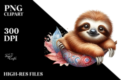 Digital Watercolor Adorned Baby Sloth PNG Product Image 2