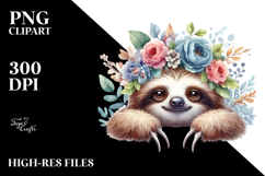 Digital Watercolor Adorned Baby Sloth PNG Product Image 2