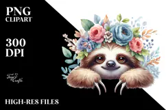 Digital Watercolor Adorned Baby Sloth PNG Product Image 2