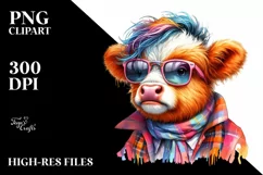 Cute Baby Highland Cow Playing PNG Product Image 3
