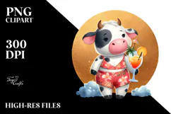 Cute Cow in Beachwear PNG Product Image 2