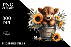 Cute Cow from Wood Bucket, Transparent PNG Product Image 3