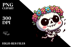 Dramatic Skull with Flower Crown, Quirky PNG Product Image 2